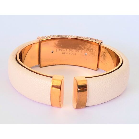 Signed Iconic Henri Bendel Double Hinged Cuff Bracelet Crystals Leather Vintage - Picture 5 of 9